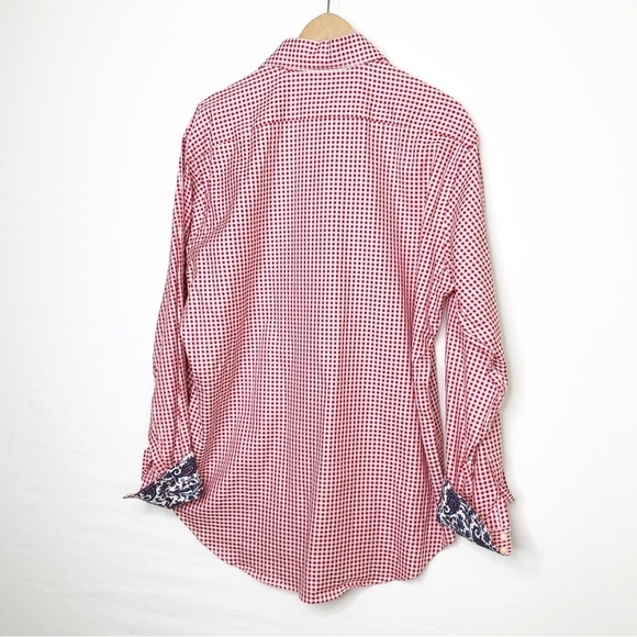 Thomas dean, red and white micro check button down shirt - Picture 6 of 9